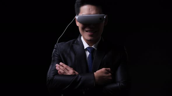 Business man wearing smart glasses