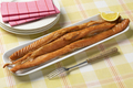 Smoked salmon bellies on a plate close up - PhotoDune Item for Sale