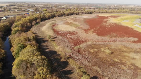 Drone Shooting  Autumn Landscape of Outskirts of a Village in Russia