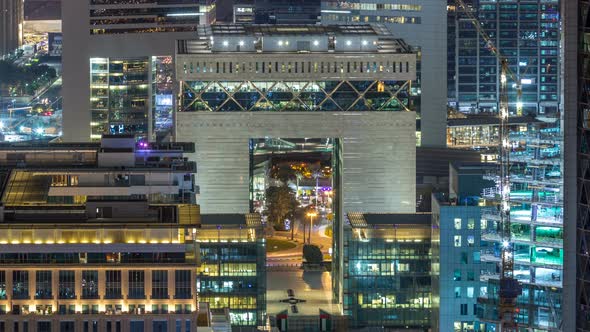 Skyline View of the Buildings of Sheikh Zayed Road and DIFC Night Timelapse in Dubai UAE