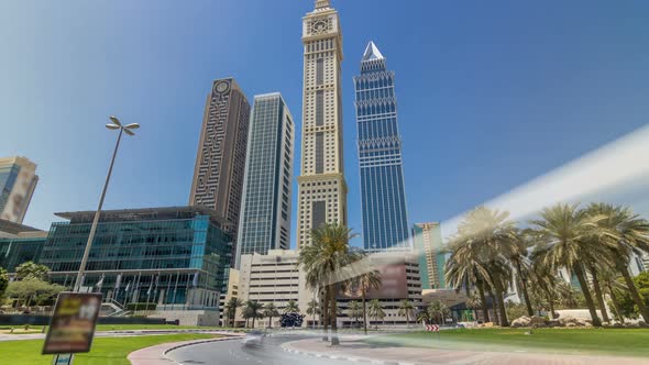 Modern Skyscrapers of the Skyline Along the Business Center of Sheikh Zayed Road Timelapse