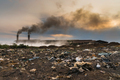 Garbage in front of Smokestack Factory, industry and pollution concept - PhotoDune Item for Sale