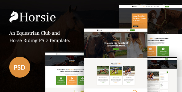 Horsie - An Equestrian Club and Horse Riding PSD Template.