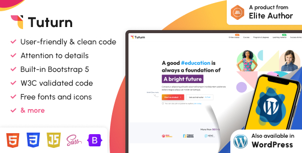 Tuturn - Online tuition and tutor marketplace HTML Template