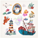 Sea Elements and Fisherman Trawler - GraphicRiver Item for Sale