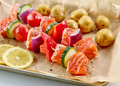 raw salmon and vegetable skewers - PhotoDune Item for Sale