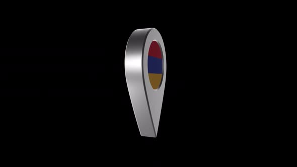 3d Animation Map Navigation Pointer With Armenia Flag With Alpha Channel - 2K