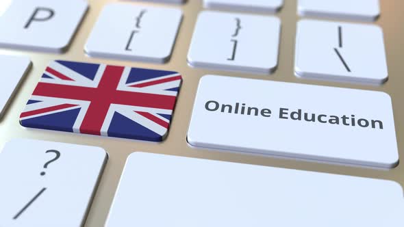 Online Education Text and Flag of Great Britain on the Buttons alt