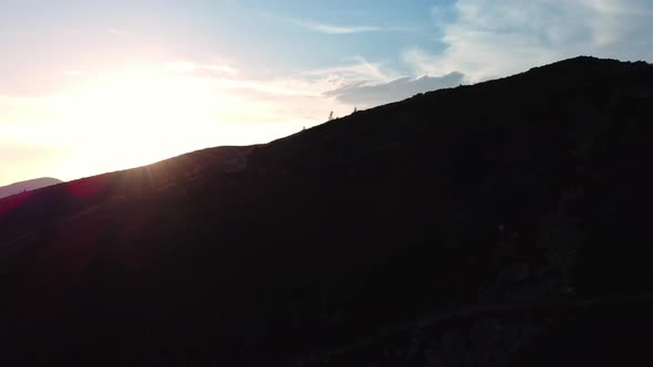 Aerial view of colorful sunrise on top of Carpathian Mountains range