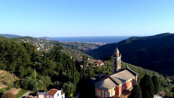 Aerial view of town in countryside 