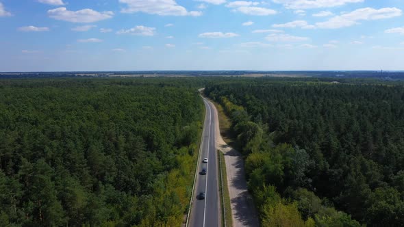 Aerial View Highway Near Forest