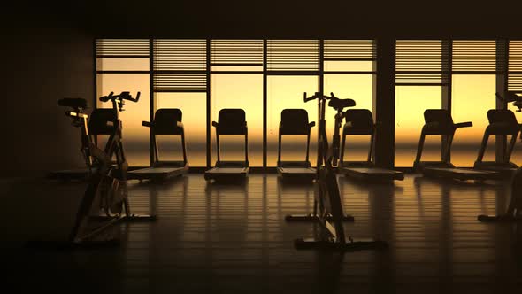 Evening In Modern Gym or fitness club Interior. Sport, bodybuilding concept.