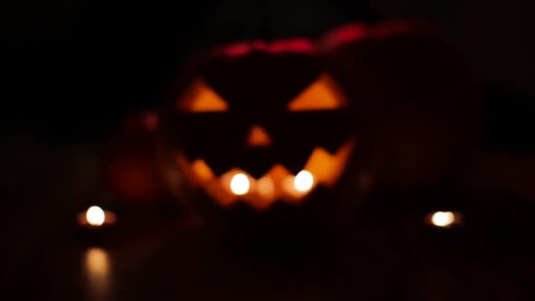 Halloween Jack-o-lantern Burning in Darkness 36