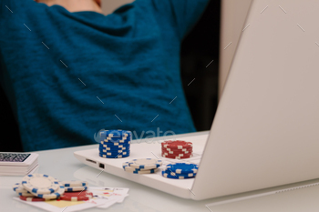 ino games, poker, blackjack, roulette. Concept of online gambling, win money, sports bet, chance, succeed, fortune, addiction.