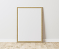 Blank Vertical wooden frame on wooden floor with white wall, 3:4 ratio, 30x40 cm, 18x24 inches - PhotoDune Item for Sale