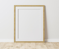 Blank wooden frame with mat on wooden floor with white wall, 4:5 ratio - 40x50 cm, 16 x 20 inches - PhotoDune Item for Sale