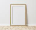 Blank wooden frame with mat on wooden floor with white wall, 3:4 ratio, 30x40 cm, 18x24 inches - PhotoDune Item for Sale