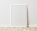 Blank Vertical white frame on wooden floor with white wall, 3:4 ratio, 30x40 cm, 18x24 inches - PhotoDune Item for Sale