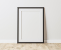 Blank blackframe with mat on wooden floor with white wall, 3:4 ratio, 30x40 cm, 18x24 inches - PhotoDune Item for Sale