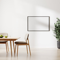 blank picture frame mockup on white wall, room with dinning table and chairs, 3d rendering - PhotoDune Item for Sale