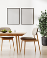 two empty frames mockup, stylish room interior with table and chairs, green plant, 3d rendering - PhotoDune Item for Sale