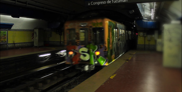 Subway Train Arriving To Station