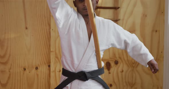 Judoka using a wooden saber