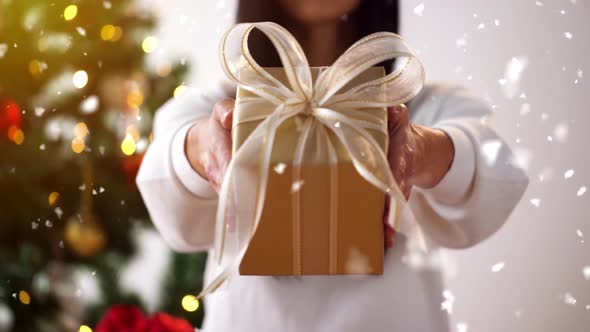 Woman Holding Gift Box on Christmas