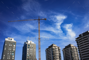 Crane for the construction of a new residential building, real state.