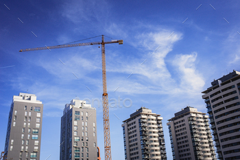 Crane for the construction of a new residential building, real state.
