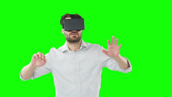 Man using virtual reality headset