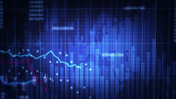 Declining financial chart. Green and blue. 2 videos in 1 file. Economy background.