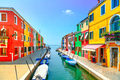 Venice landmark, Burano island canal, colorful houses and boats, Italy - PhotoDune Item for Sale