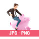 3D Cartoon Man Riding Piggy Bank - GraphicRiver Item for Sale