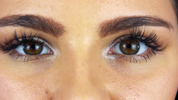 A Woman Opens Her Eyes - Closeup