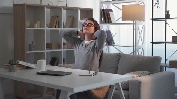 Finish Work Exhausted Woman Warming Exercises