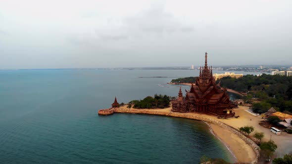 Sanctuary of Truth Temple Sunset in Pattaya Thailand  Teak Essence of Temple