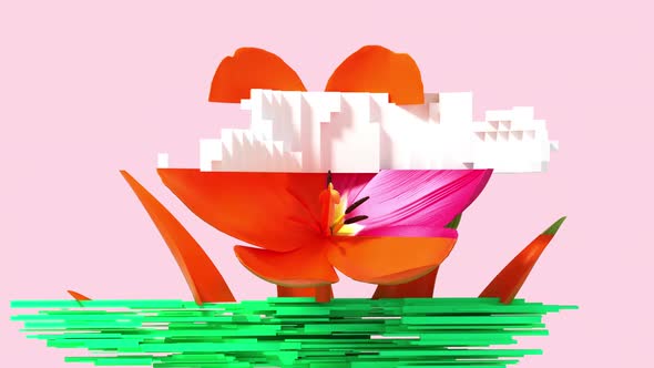 3d glitch of flower tulip