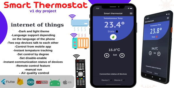 Smart thermostat,smart home iot temperature control system.esp8266 and flutter project.