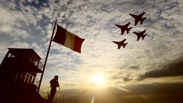 French Military and Warplanes Guarding the Border