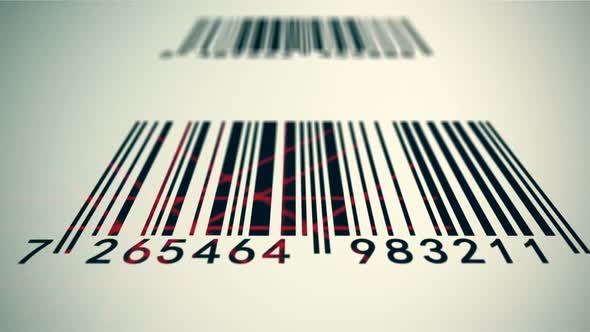 Barcode scanner animation of retail consumer good being sold on the market.