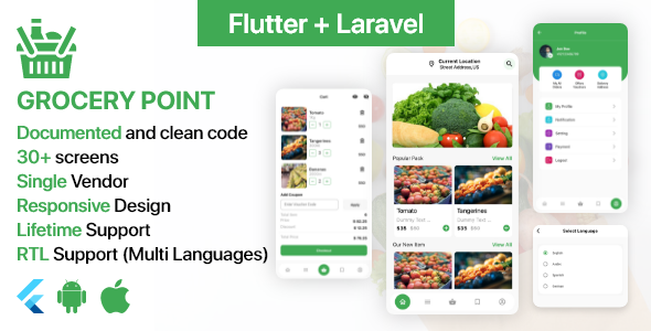 Grocery Point - Online Grocery Shop App in Flutter + PHP Laravel Admin panel