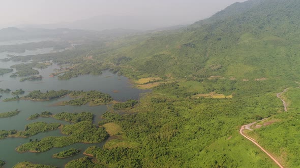 Vang Vieng water reserve in Laos seen from the sky