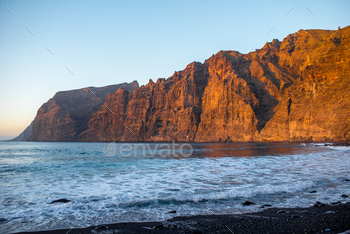 one beach on Tenerife island on the sunset.