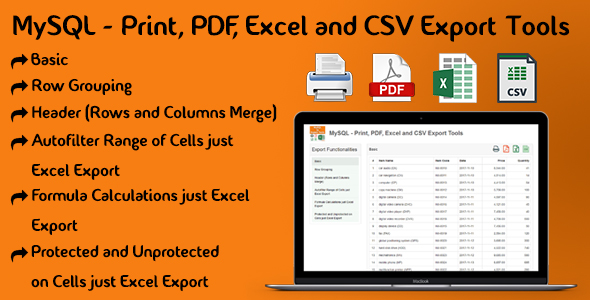 Mysql - Print, Pdf, Excel And Csv Export Tools