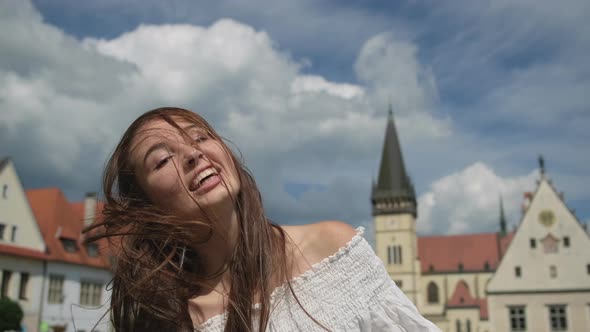 Happy Summer Vacation of Young Woman in Europe