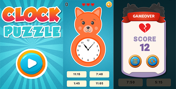 Clock Puzzle - Tell Time HTML5 Education Game (no capx)