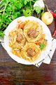 Pasta with meatballs in plate on dark board top - PhotoDune Item for Sale
