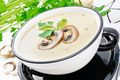 Soup puree of champignon in bowl on wooden board - PhotoDune Item for Sale