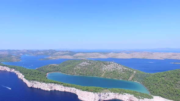 Aerial view of Dalmatian islands and the salty lake of Dugi otok